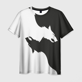 Мужская футболка 3D с принтом Волк инь ян в Екатеринбурге, 100% полиэфир | прямой крой, круглый вырез горловины, длина до линии бедер | Тематика изображения на принте: 