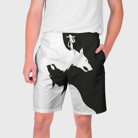 Мужские шорты 3D с принтом Волк инь ян ,  полиэстер 100% | прямой крой, два кармана без застежек по бокам. Мягкая трикотажная резинка на поясе, внутри которой широкие завязки. Длина чуть выше колен | 