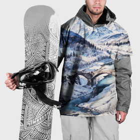 Накидка на куртку 3D с принтом Мост через горную реку , 100% полиэстер |  | Тематика изображения на принте: 