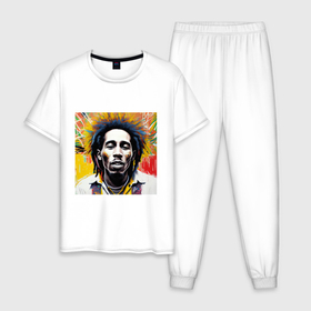 Мужская пижама хлопок с принтом Арт Граффити Боб Марли в Тюмени, 100% хлопок | брюки и футболка прямого кроя, без карманов, на брюках мягкая резинка на поясе и по низу штанин
 | 