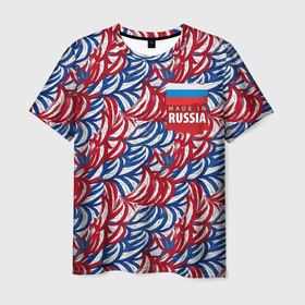 Мужская футболка 3D с принтом Флаг России и узоры в Белгороде, 100% полиэфир | прямой крой, круглый вырез горловины, длина до линии бедер | 