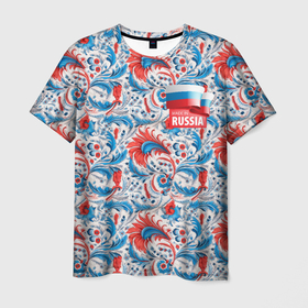 Мужская футболка 3D с принтом Russia  pattern , 100% полиэфир | прямой крой, круглый вырез горловины, длина до линии бедер | Тематика изображения на принте: 