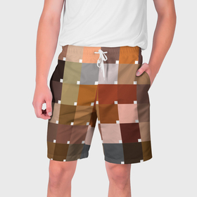 Мужские шорты 3D с принтом Brown squares ,  полиэстер 100% | прямой крой, два кармана без застежек по бокам. Мягкая трикотажная резинка на поясе, внутри которой широкие завязки. Длина чуть выше колен | 