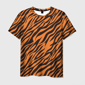 Мужская футболка 3D с принтом Полоски тигра   tiger в Екатеринбурге, 100% полиэфир | прямой крой, круглый вырез горловины, длина до линии бедер | 