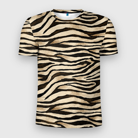 Мужская футболка 3D Slim с принтом Шкура зебры и белого тигра в Белгороде, 100% полиэстер с улучшенными характеристиками | приталенный силуэт, круглая горловина, широкие плечи, сужается к линии бедра | Тематика изображения на принте: 