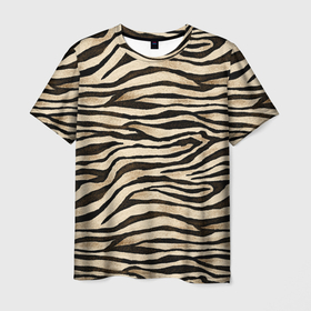 Мужская футболка 3D с принтом Шкура зебры и белого тигра в Новосибирске, 100% полиэфир | прямой крой, круглый вырез горловины, длина до линии бедер | 