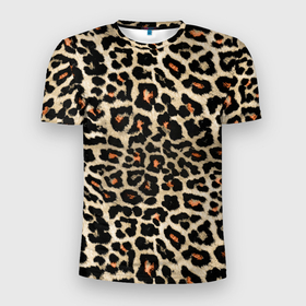Мужская футболка 3D Slim с принтом Шкура ягуара, гепарда, леопарда в Екатеринбурге, 100% полиэстер с улучшенными характеристиками | приталенный силуэт, круглая горловина, широкие плечи, сужается к линии бедра | Тематика изображения на принте: 