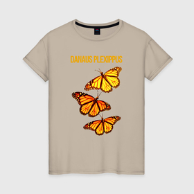 Женская футболка хлопок с принтом Danaus plexippus бабочка Монарх в Санкт-Петербурге, 100% хлопок | прямой крой, круглый вырез горловины, длина до линии бедер, слегка спущенное плечо | 
