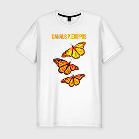 Мужская футболка хлопок Slim с принтом Danaus plexippus бабочка Монарх в Белгороде, 92% хлопок, 8% лайкра | приталенный силуэт, круглый вырез ворота, длина до линии бедра, короткий рукав | 