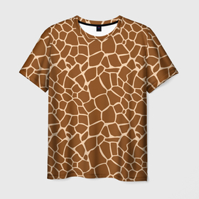 Мужская футболка 3D с принтом Пятнистая шкура жирафа в Екатеринбурге, 100% полиэфир | прямой крой, круглый вырез горловины, длина до линии бедер | Тематика изображения на принте: 
