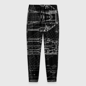 Мужские брюки 3D с принтом Чертеж ракеты на чёрном фоне в Тюмени, 100% полиэстер | манжеты по низу, эластичный пояс регулируется шнурком, по бокам два кармана без застежек, внутренняя часть кармана из мелкой сетки | Тематика изображения на принте: 