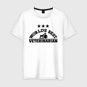 Мужская футболка хлопок с принтом Лучший ветеринар в мире в Белгороде, 100% хлопок | прямой крой, круглый вырез горловины, длина до линии бедер, слегка спущенное плечо. | Тематика изображения на принте: 