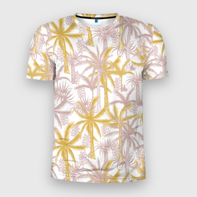 Мужская футболка 3D Slim с принтом Солнечные пальмы в Тюмени, 100% полиэстер с улучшенными характеристиками | приталенный силуэт, круглая горловина, широкие плечи, сужается к линии бедра | Тематика изображения на принте: 