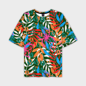 Мужская футболка oversize 3D с принтом Яркие абстрактные листья в Екатеринбурге,  |  | Тематика изображения на принте: 