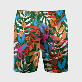 Мужские шорты спортивные с принтом Яркие абстрактные листья в Екатеринбурге,  |  | Тематика изображения на принте: 