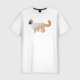 Мужская футболка хлопок Slim с принтом Серо бежевый кот , 92% хлопок, 8% лайкра | приталенный силуэт, круглый вырез ворота, длина до линии бедра, короткий рукав | 