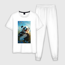 Мужская пижама хлопок с принтом Веселая   панда , 100% хлопок | брюки и футболка прямого кроя, без карманов, на брюках мягкая резинка на поясе и по низу штанин
 | Тематика изображения на принте: 
