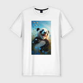 Мужская футболка хлопок Slim с принтом Веселая   панда , 92% хлопок, 8% лайкра | приталенный силуэт, круглый вырез ворота, длина до линии бедра, короткий рукав | Тематика изображения на принте: 