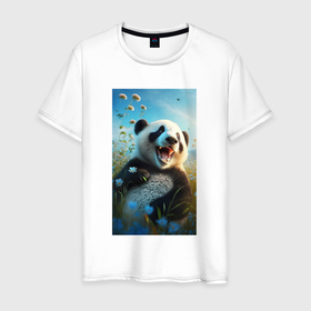 Мужская футболка хлопок с принтом Веселая   панда , 100% хлопок | прямой крой, круглый вырез горловины, длина до линии бедер, слегка спущенное плечо. | Тематика изображения на принте: 
