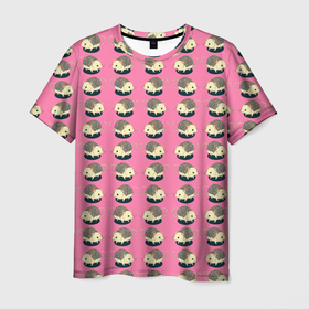 Мужская футболка 3D с принтом Паттерн мышь под пледом на розовом фоне в Кировске, 100% полиэфир | прямой крой, круглый вырез горловины, длина до линии бедер | Тематика изображения на принте: 