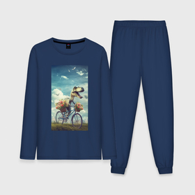 Мужская пижама с лонгсливом хлопок с принтом Динозавр едет на велосипеде в Курске,  |  | 
