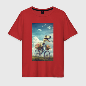 Мужская футболка хлопок Oversize с принтом Динозавр едет на велосипеде в Курске, 100% хлопок | свободный крой, круглый ворот, “спинка” длиннее передней части | 