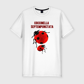 Мужская футболка хлопок Slim с принтом Coccinella septempunctata  Божья коровка в Санкт-Петербурге, 92% хлопок, 8% лайкра | приталенный силуэт, круглый вырез ворота, длина до линии бедра, короткий рукав | 