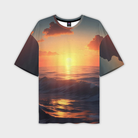 Мужская футболка oversize 3D с принтом Закат над морем ,  |  | 