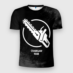 Мужская футболка 3D Slim с принтом Chainsaw Man glitch на темном фоне в Курске, 100% полиэстер с улучшенными характеристиками | приталенный силуэт, круглая горловина, широкие плечи, сужается к линии бедра | 