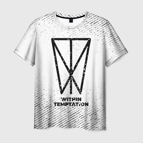 Мужская футболка 3D с принтом Within Temptation с потертостями на светлом фоне в Кировске, 100% полиэфир | прямой крой, круглый вырез горловины, длина до линии бедер | 