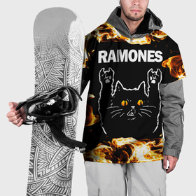 Накидка на куртку 3D с принтом Ramones рок кот и огонь в Белгороде, 100% полиэстер |  | Тематика изображения на принте: 