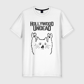 Мужская футболка хлопок Slim с принтом Hollywood Undead   rock cat в Тюмени, 92% хлопок, 8% лайкра | приталенный силуэт, круглый вырез ворота, длина до линии бедра, короткий рукав | Тематика изображения на принте: 