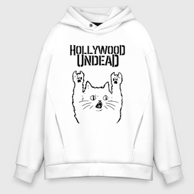 Мужское худи Oversize хлопок с принтом Hollywood Undead   rock cat в Курске, френч-терри — 70% хлопок, 30% полиэстер. Мягкий теплый начес внутри —100% хлопок | боковые карманы, эластичные манжеты и нижняя кромка, капюшон на магнитной кнопке | 