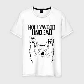 Мужская футболка хлопок с принтом Hollywood Undead   rock cat в Тюмени, 100% хлопок | прямой крой, круглый вырез горловины, длина до линии бедер, слегка спущенное плечо. | Тематика изображения на принте: 