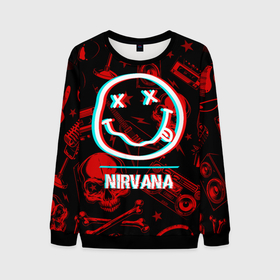 Мужской свитшот 3D с принтом Nirvana rock glitch в Архангельске, 100% полиэстер с мягким внутренним слоем | круглый вырез горловины, мягкая резинка на манжетах и поясе, свободная посадка по фигуре | Тематика изображения на принте: 