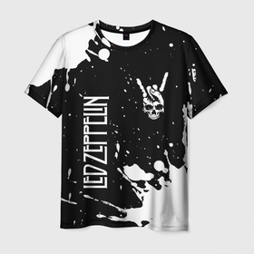 Мужская футболка 3D с принтом Led Zeppelin и рок символ на темном фоне в Кировске, 100% полиэфир | прямой крой, круглый вырез горловины, длина до линии бедер | 