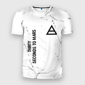 Мужская футболка 3D Slim с принтом Thirty Seconds to Mars glitch на светлом фоне: надпись, символ в Новосибирске, 100% полиэстер с улучшенными характеристиками | приталенный силуэт, круглая горловина, широкие плечи, сужается к линии бедра | 