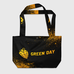 Пляжная сумка 3D с принтом Green Day   gold gradient: надпись и символ , 100% полиэстер | застегивается на металлическую кнопку; внутренний карман застегивается на молнию. Стенки укреплены специальным мягким материалом, чтобы защитить содержимое от несильных ударов
 | 