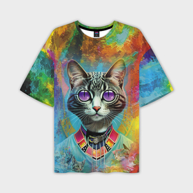 Мужская футболка oversize 3D с принтом Cat fashionista   neural network ,  |  | 