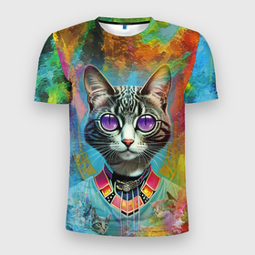 Мужская футболка 3D Slim с принтом Cat fashionista   neural network в Белгороде, 100% полиэстер с улучшенными характеристиками | приталенный силуэт, круглая горловина, широкие плечи, сужается к линии бедра | 