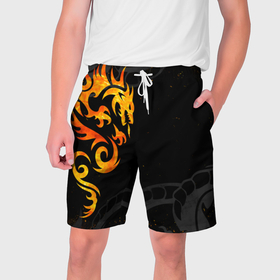 Мужские шорты 3D с принтом Пламенный дракон в Курске,  полиэстер 100% | прямой крой, два кармана без застежек по бокам. Мягкая трикотажная резинка на поясе, внутри которой широкие завязки. Длина чуть выше колен | 