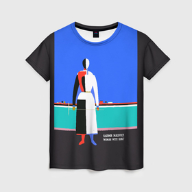 Женская футболка 3D с принтом Казимир Малевич   Женщина с граблями в Петрозаводске, 100% полиэфир ( синтетическое хлопкоподобное полотно) | прямой крой, круглый вырез горловины, длина до линии бедер | 