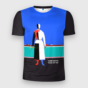 Мужская футболка 3D Slim с принтом Казимир Малевич   Женщина с граблями в Новосибирске, 100% полиэстер с улучшенными характеристиками | приталенный силуэт, круглая горловина, широкие плечи, сужается к линии бедра | 