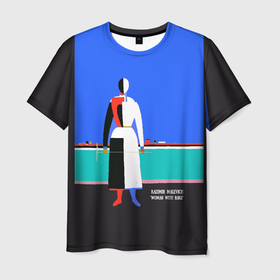 Мужская футболка 3D с принтом Казимир Малевич   Женщина с граблями в Курске, 100% полиэфир | прямой крой, круглый вырез горловины, длина до линии бедер | 