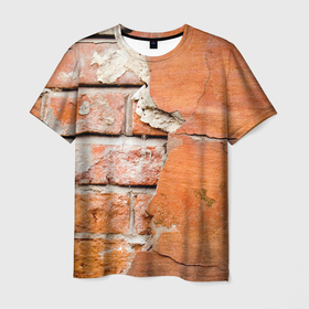 Мужская футболка 3D с принтом кирпичная стена под штукатуркой в Кировске, 100% полиэфир | прямой крой, круглый вырез горловины, длина до линии бедер | 