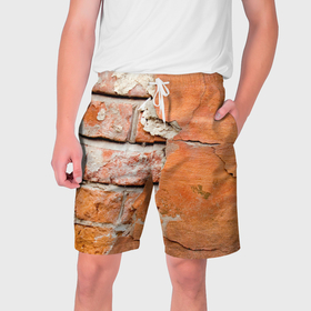 Мужские шорты 3D с принтом кирпичная стена под штукатуркой в Курске,  полиэстер 100% | прямой крой, два кармана без застежек по бокам. Мягкая трикотажная резинка на поясе, внутри которой широкие завязки. Длина чуть выше колен | 