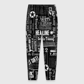 Мужские брюки 3D с принтом Паттерн с надписями на чёрном в Екатеринбурге, 100% полиэстер | манжеты по низу, эластичный пояс регулируется шнурком, по бокам два кармана без застежек, внутренняя часть кармана из мелкой сетки | 