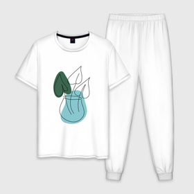 Мужская пижама хлопок с принтом Лайнарт листья в Тюмени, 100% хлопок | брюки и футболка прямого кроя, без карманов, на брюках мягкая резинка на поясе и по низу штанин
 | 