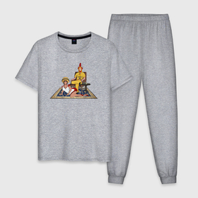 Мужская пижама хлопок с принтом Cluckin Bell в Петрозаводске, 100% хлопок | брюки и футболка прямого кроя, без карманов, на брюках мягкая резинка на поясе и по низу штанин
 | Тематика изображения на принте: 