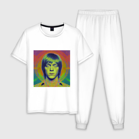 Мужская пижама хлопок с принтом Brian Jones Digital Glitch Art в Белгороде, 100% хлопок | брюки и футболка прямого кроя, без карманов, на брюках мягкая резинка на поясе и по низу штанин
 | 